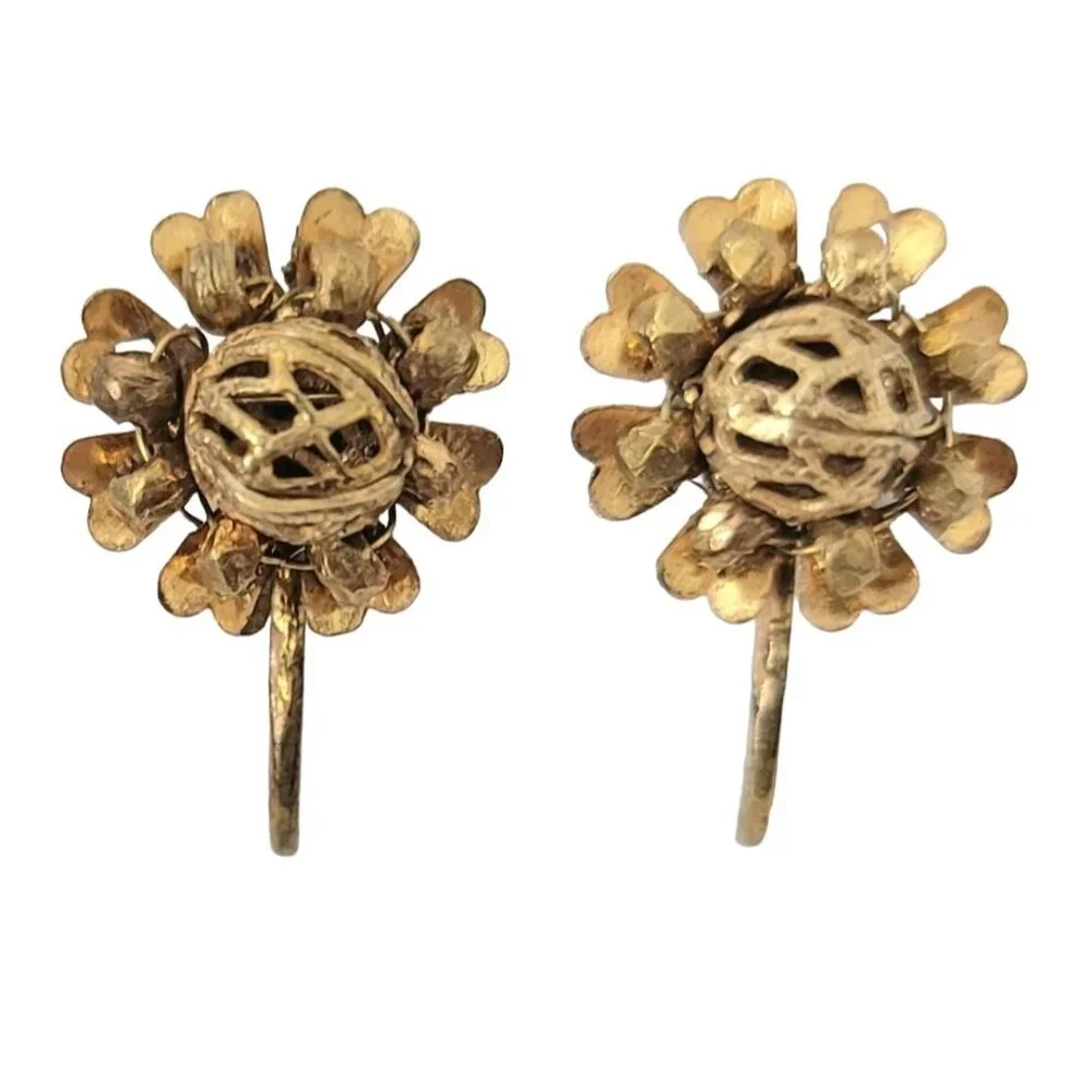 Miriam Haskell Rose Gold Tone Screw Back Hinge Clip-On Earrings, Signed M108 - Picture 8 of 8